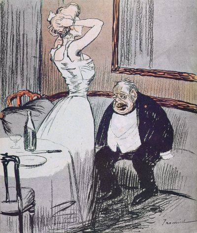 Prostituee en een oude man uit het tijdschrift LAssiette Au Beurre, pub. 1907 door Tiamirol